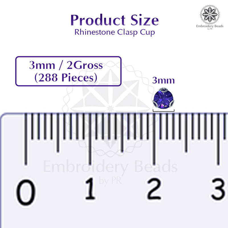 Premium Rhinestone Clasp Cup - 3MM | Purple