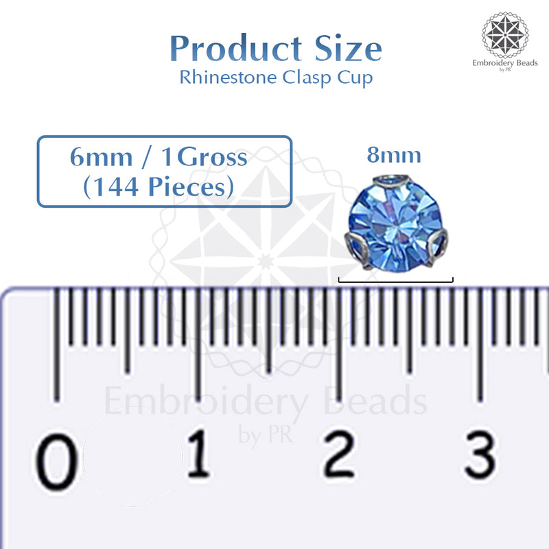 Premium Rhinestone Clasp Cup - 8MM | Sky Blue Diamond