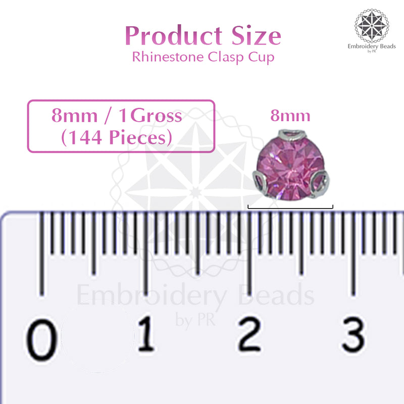 Premium Rhinestone Clasp Cup - 8MM | Rose
