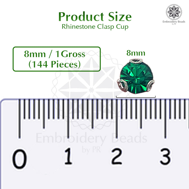 Premium Rhinestone Clasp Cup - 8MM | Emerald