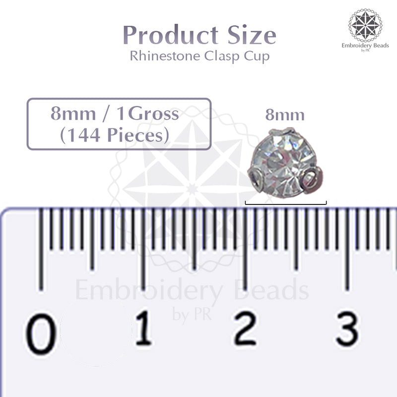 Premium Rhinestone Clasp Cup - 8MM | Silver