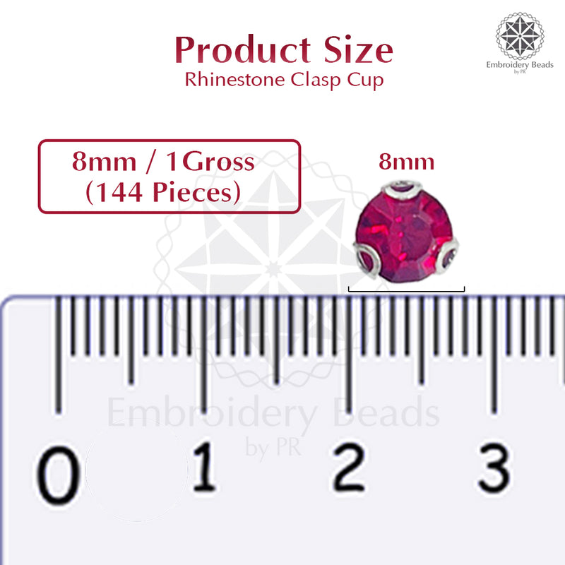Premium Rhinestone Clasp Cup - 8MM | Red