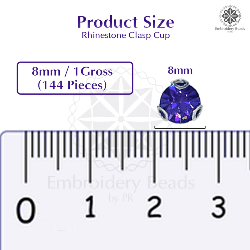Premium Rhinestone Clasp Cup - 8MM | Purple