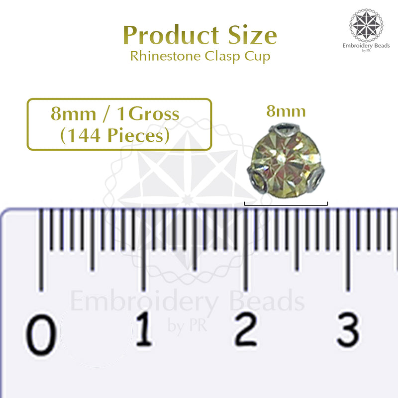 Premium Rhinestone Clasp Cup - 8MM | 	Light Yellow