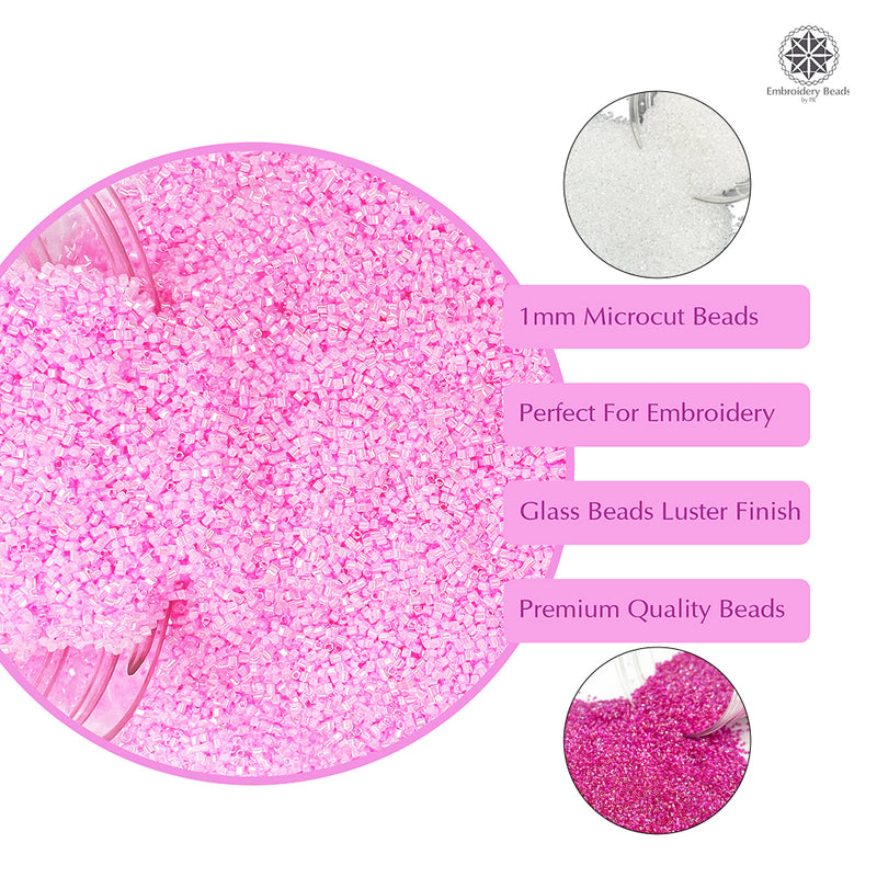 Miyuki Microcut Glass Beads Luster 1mm, Rembo Pink+Beby Pink+White, 300 Grams