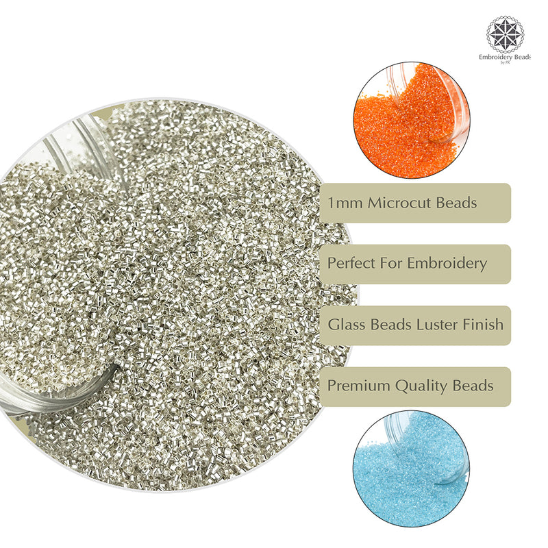 Miyuki Microcut Glass Beads Luster 1mm, Silver+Orange+Sky Blue, 450 Grams