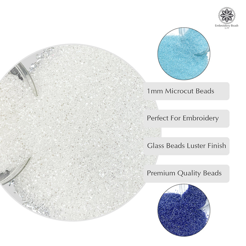 Miyuki Microcut Glass Beads Luster 1mm, White+Royal Blue+Sky Blue, 300 Grams