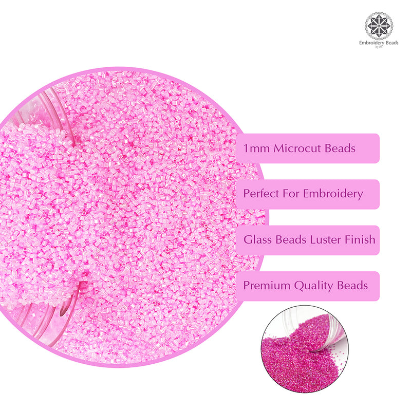 Miyuki Microcut Glass Beads Luster 1mm, Baby pink+Rainbow pink, 200 Grams