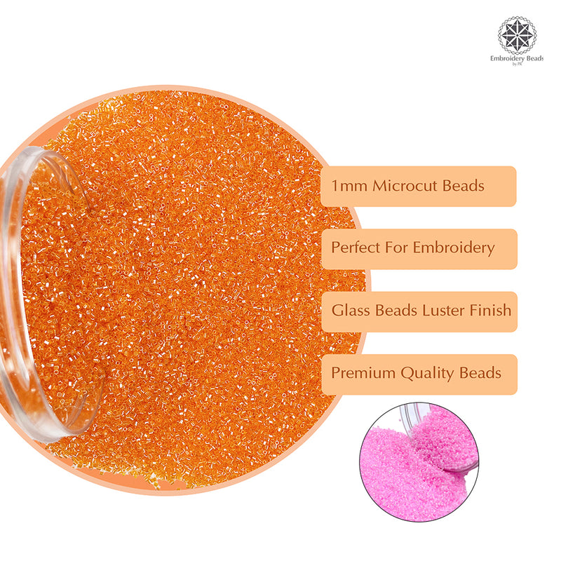 Miyuki Microcut Glass Beads Luster 1mm, Orange+Baby Pink, 200 Grams