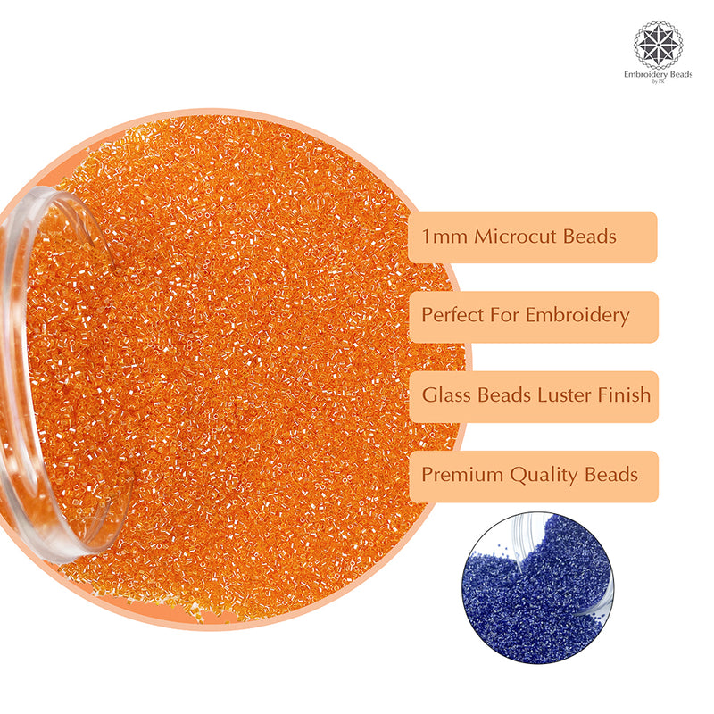 Miyuki Microcut Glass Beads Luster 1mm, Orange+Royal blue, 200 Grams