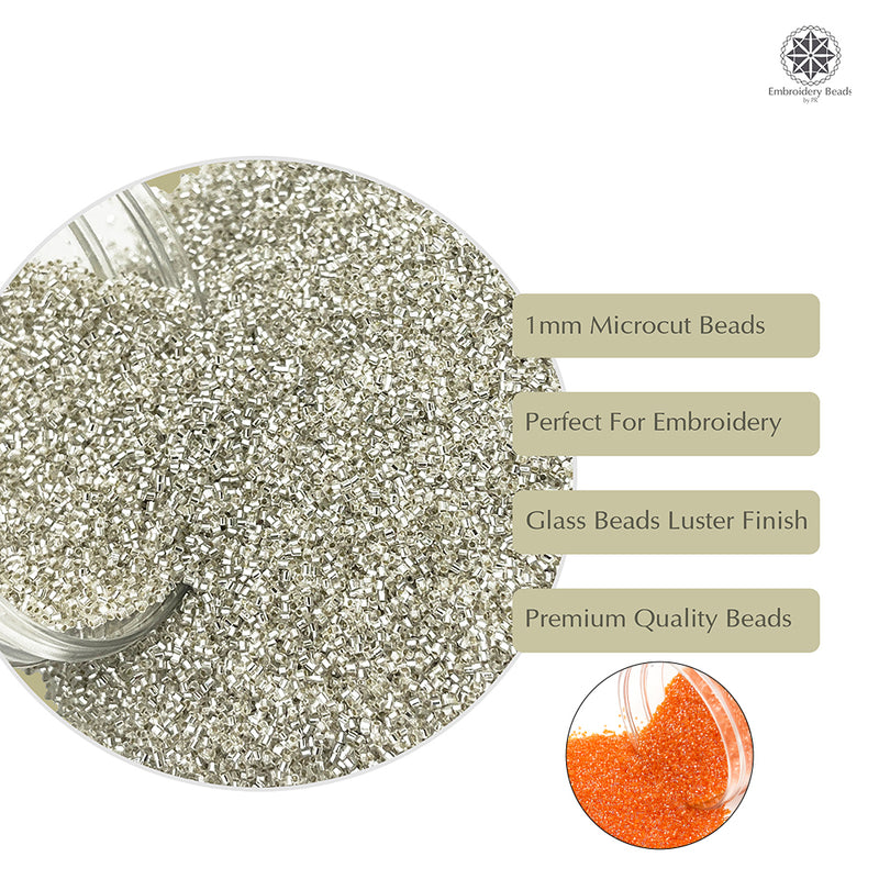 Miyuki Microcut Glass Beads Luster 1mm, Orange+Silver, 200 Grams