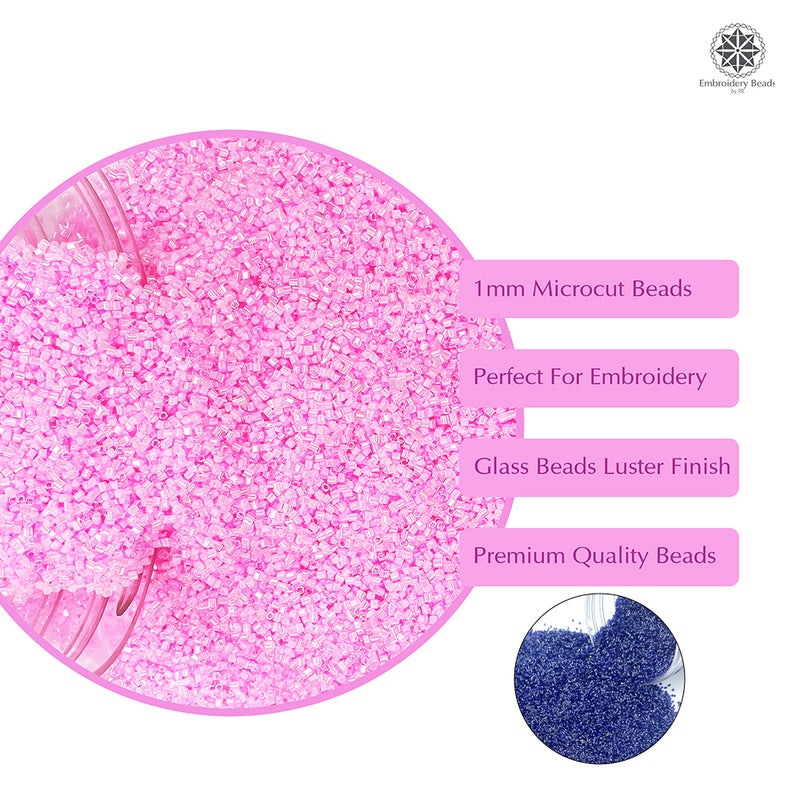 Miyuki Microcut Glass Beads Luster 1mm, Royal blue+Baby pink, 200 Grams