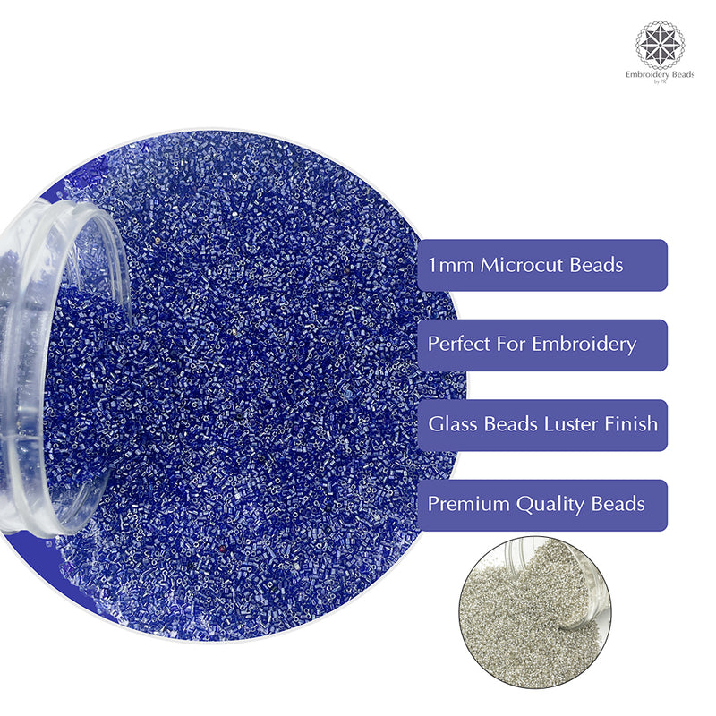 Miyuki Microcut Glass Beads Luster 1mm, Royal blue+Silver, 200 Grams