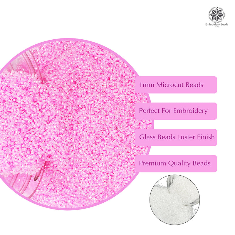 Miyuki Microcut Glass Beads Luster 1mm, Baby pink+White, 200 Grams