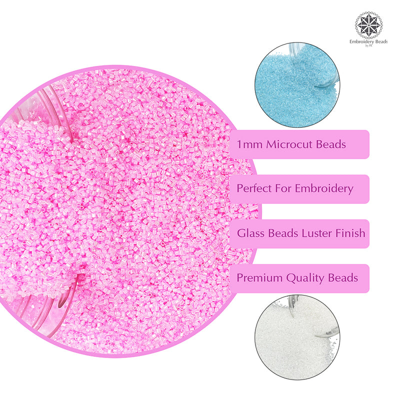 Miyuki Microcut Glass Beads Luster 1mm, Beby Pink+Sky Blue+White, 450 Grams