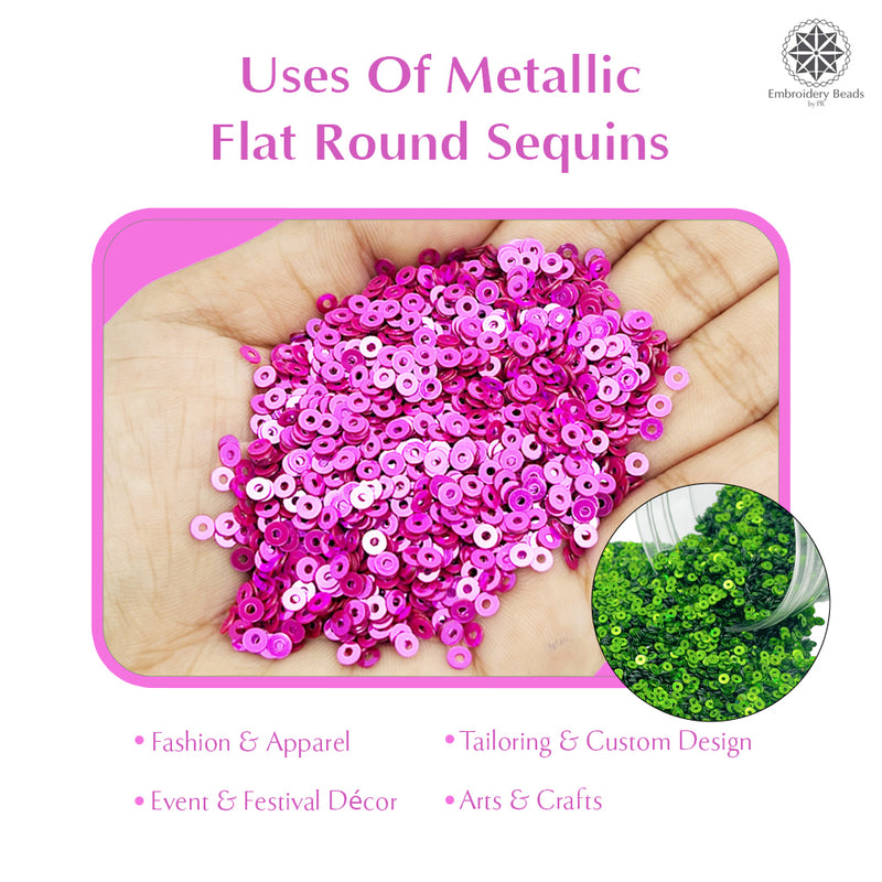 Metallic Flat Round Sequins 3mm, 200 Grams - Pink + Lime Green