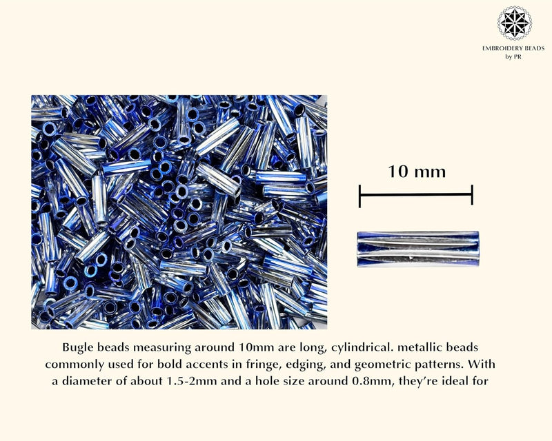 Embroidery Beads, Twisted Metallic Cylinder Shape Beads 10mm, Dark Blue (100 Pieces) Making Embroidery Craft DIY Work Jewellery