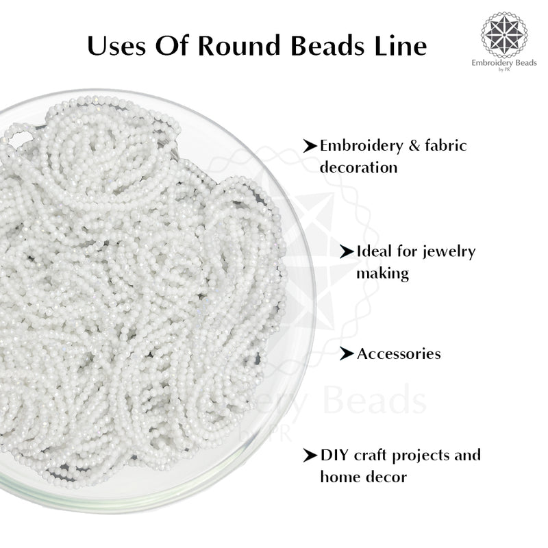Crystal Bicone Round Beads Line | 2MM | White 20 Lines | Per Line Approx 180 Pieces | Total Approx 3600 Pieces