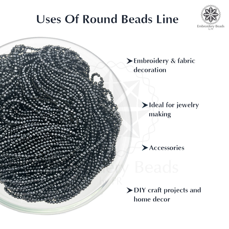 Crystal Bicone Round Beads Line | 2MM | Dark Navy 20 Lines | Per Line Approx 180 Pieces | Total Approx 3600 Pieces