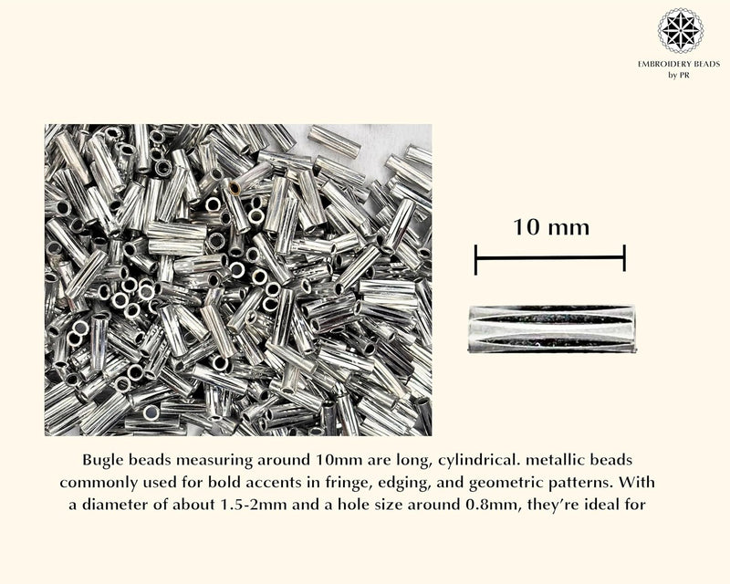 Embroidery Beads, Twisted Metallic Cylinder Shape Beads 10mm, Silver (100 Pieces) Making Embroidery Craft DIY Work Jewellery