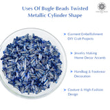 Twisted Metallic Cylinder Shape Beads 10mm, Dark Blue (100 Pieces) Making Embroidery Craft DIY Work Jewellery