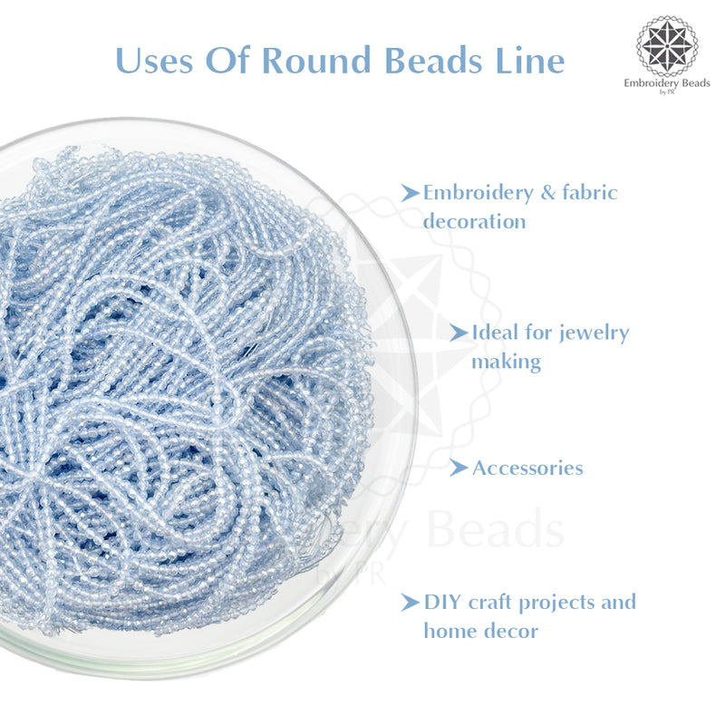 Crystal Bicone Round Beads Line | 2MM | Sky Blue 12 Lines | Per Line Approx 180 Pieces | Total Approx 2160 Pieces