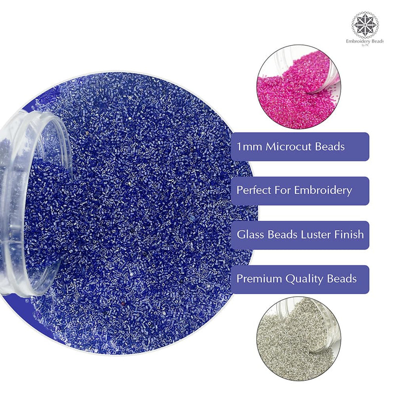 Miyuki Microcut Glass Beads Luster 1mm, Royal Blue+Silver+Rembo Pink, 300 Grams
