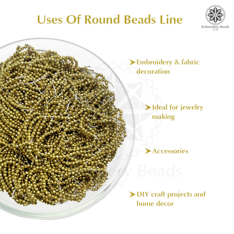 Crystal Bicone Round Beads Line | 2MM | Gold 10 Lines | Per Line Approx 180 Pieces | Total Approx 1800 Pieces