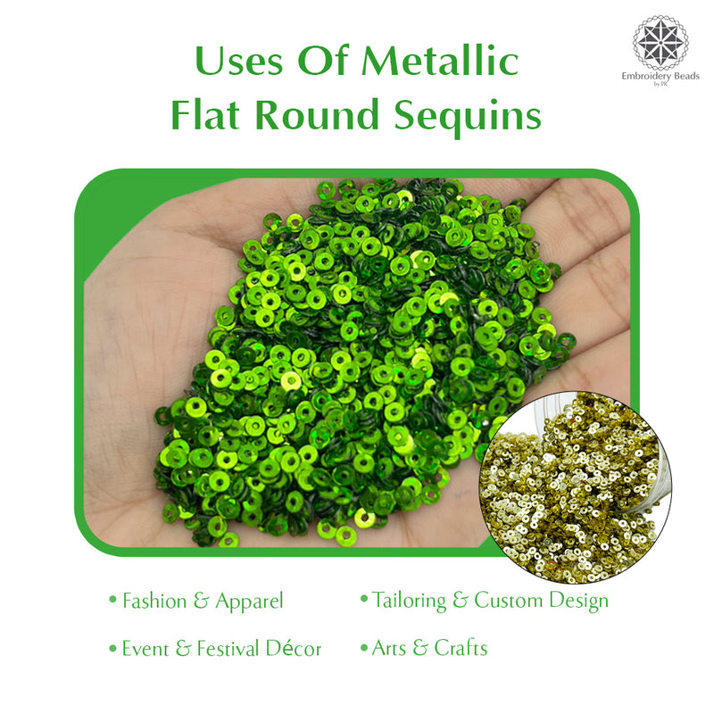 Metallic Flat Round Sequins 3mm, 200 Grams - Lime Green + Gold