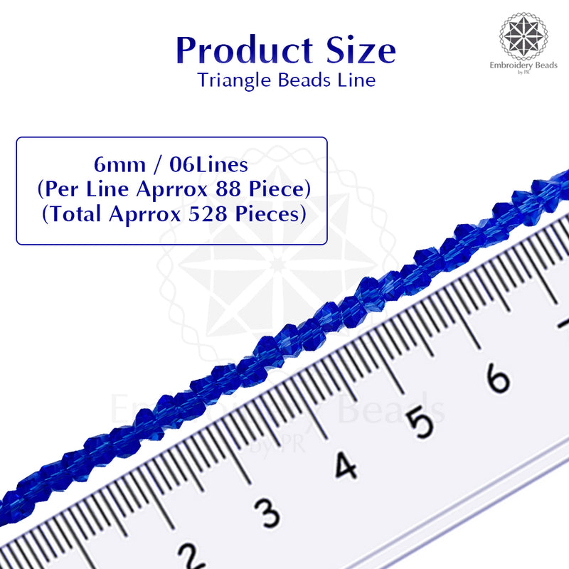 Crystal Bicone Triangle Beads Line | 6MM | Royal Blue 6 Lines | Per Line Approx 88 Pieces | Total Approx 528 Pieces