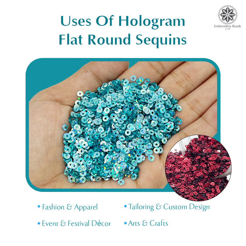 Hologram Flat Round Sequins 3mm, 200 Grams - Green + Dark Red