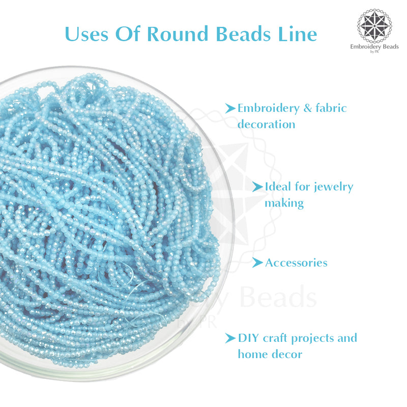 Crystal Bicone Round Beads Line | 2MM | Blue 10 Lines | Per Line Approx 180 Pieces | Total Approx 1800 Pieces
