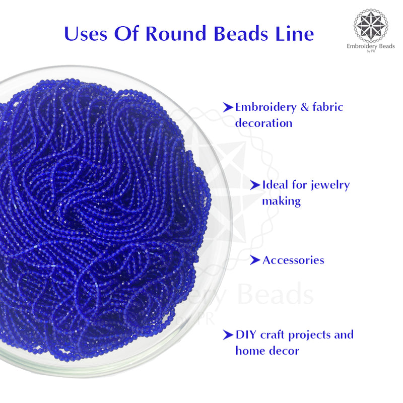 Crystal Bicone Round Beads Line | 2MM | Royal Blue 20 Lines | Per Line Approx 180 Pieces | Total Approx 3600 Pieces
