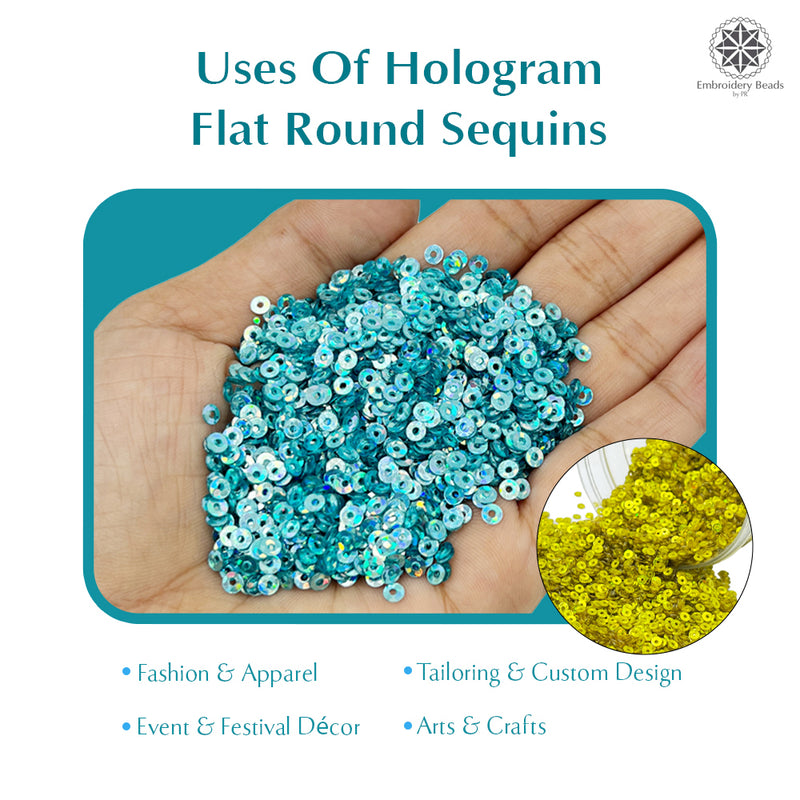 Hologram Flat Round Sequins 3mm, 200 Grams - Bottle Green + Buttercup