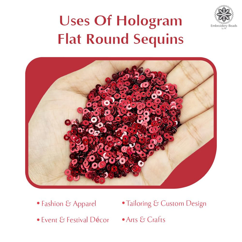 Hologram Flat Round Sequins 3mm - Dark Red