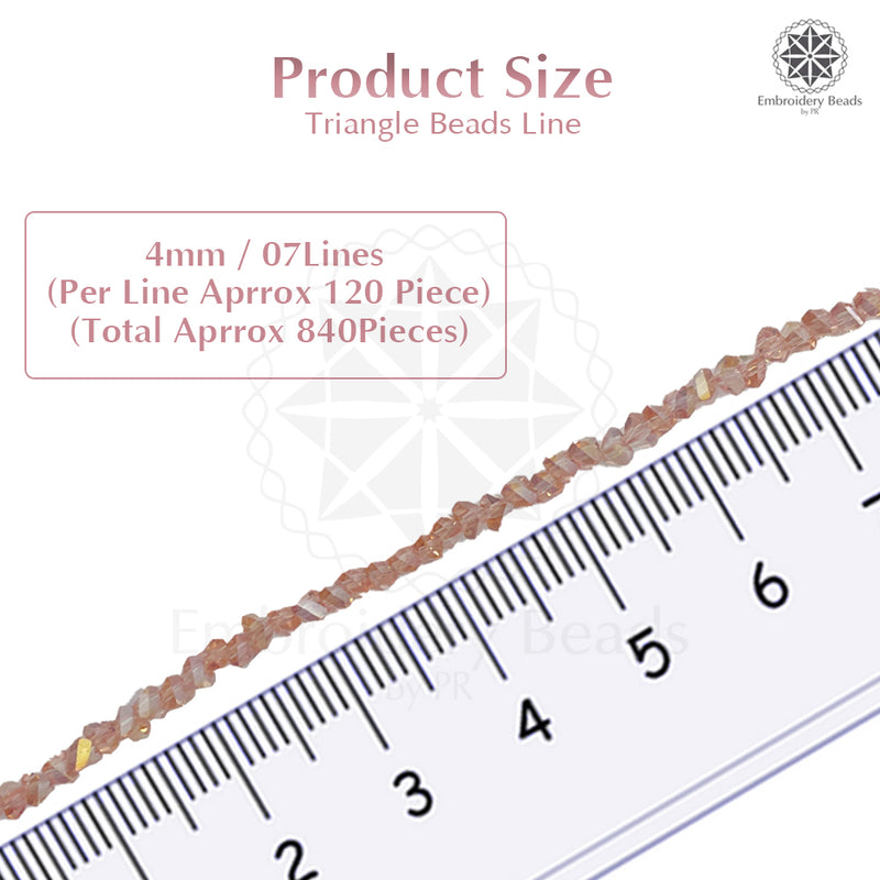 Crystal Bicone Triangle Beads Line | 4MM | Peach 5 Lines | Per Line Approx 120 Pieces | Total Approx 600 Pieces