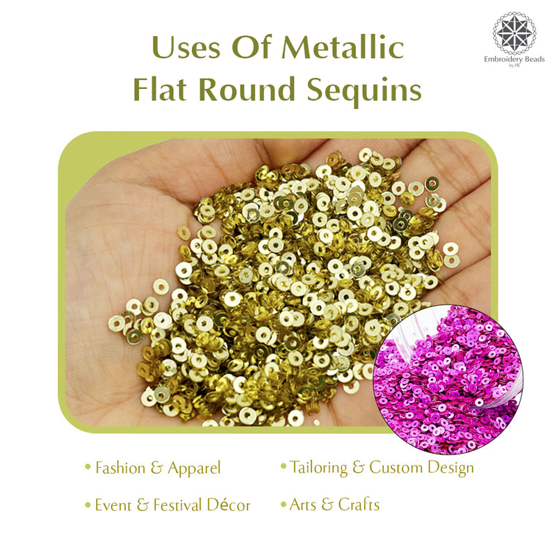 Metallic Flat Round Sequins 3mm, 200 Grams - Pink + Gold