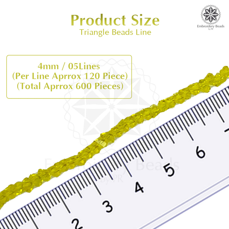 Crystal Bicone Triangle Beads Line | 4MM | Yellow 5 Lines | Per Line Approx 120 Pieces | Total Approx 600 Pieces