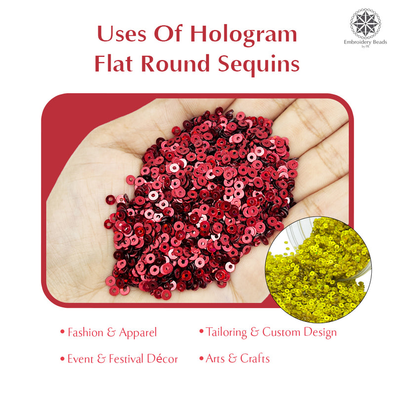 Hologram Flat Round Sequins 3mm, 200 Grams - Buttercup + Dark Red