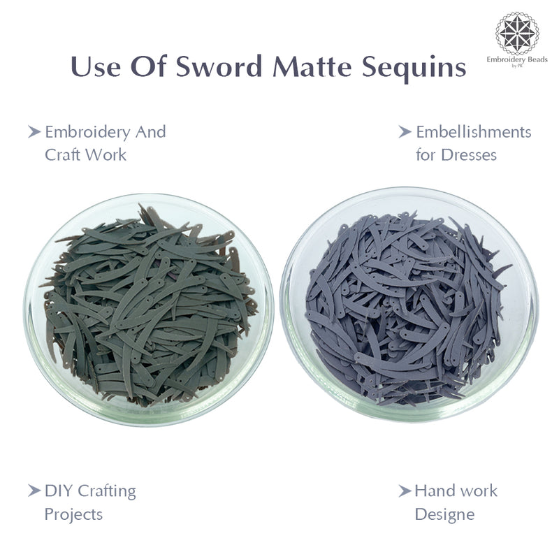 Sword Shape Matte Sequins 34x5mm, 200 Grams - Olive Night + Plum Kitten
