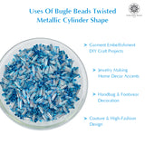 Twisted Metallic Cylinder Shape Beads 10mm, Blue (100 Pieces)