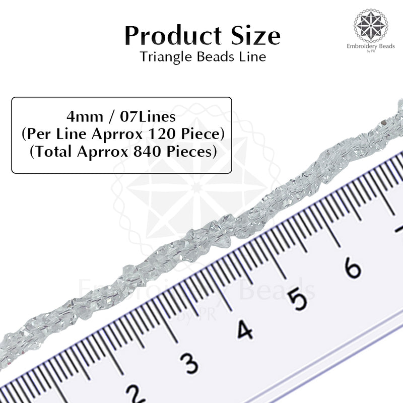Crystal Bicone Triangle Beads Line | 4MM | White 7 Lines | Per Line Approx 120 Pieces | Total Approx 840 Pieces