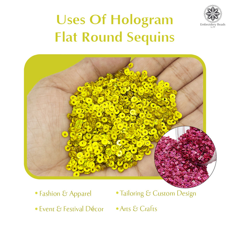 Hologram Flat Round Sequins 3mm, 200 Grams - Buttercup + Light Pink