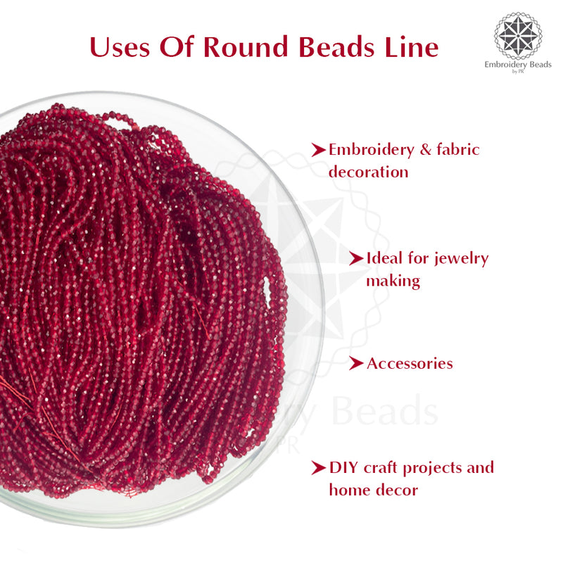 Crystal Bicone Round Beads Line | 2MM | Maroon 20 Lines | Per Line Approx 180 Pieces | Total Approx 3600 Pieces