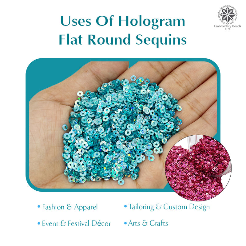 Hologram Flat Round Sequins 3mm, 200 Grams - Bottle Green + Light Pink