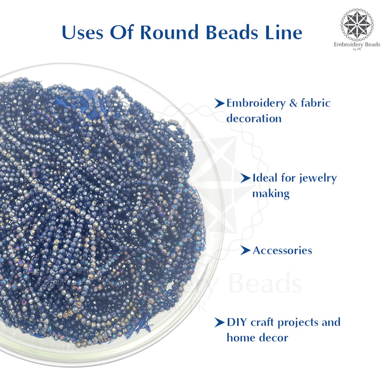 Crystal Bicone Round Beads Line | 2MM | Rainbow Montana 20 Lines | Per Line Approx 180 Pieces | Total Approx 3600 Pieces
