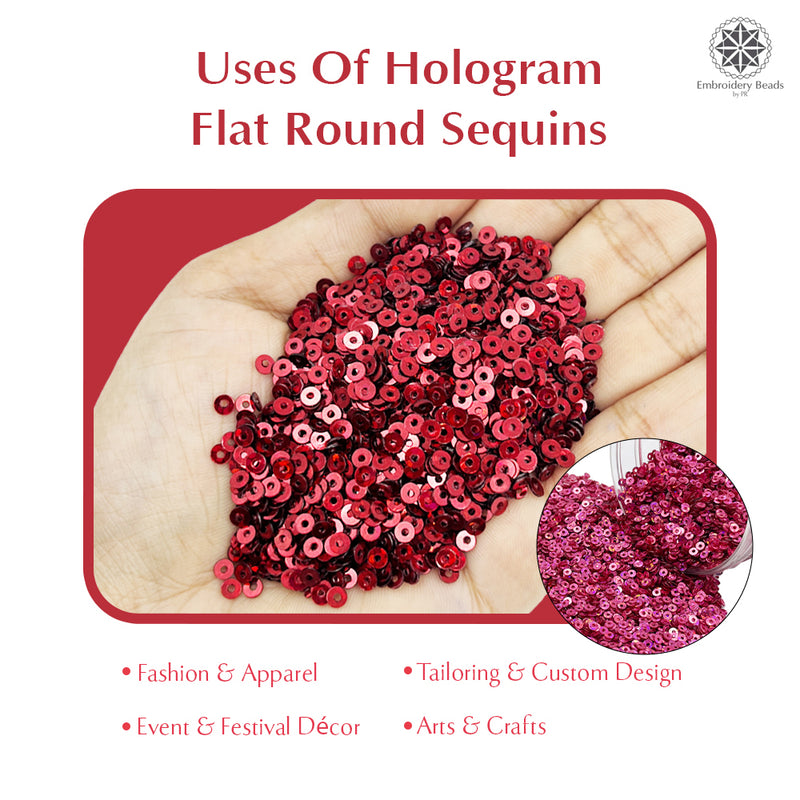 Hologram Flat Round Sequins 3mm, 200 Grams - Light Pink + Dark Red