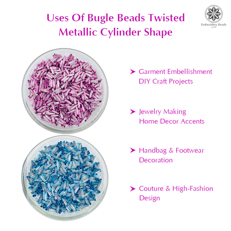 Twisted Metallic Cylinder Shape Beads Mix 10mm, Blue+Pink (400 Pieces) Making Embroidery Craft DIY Work Jewellery