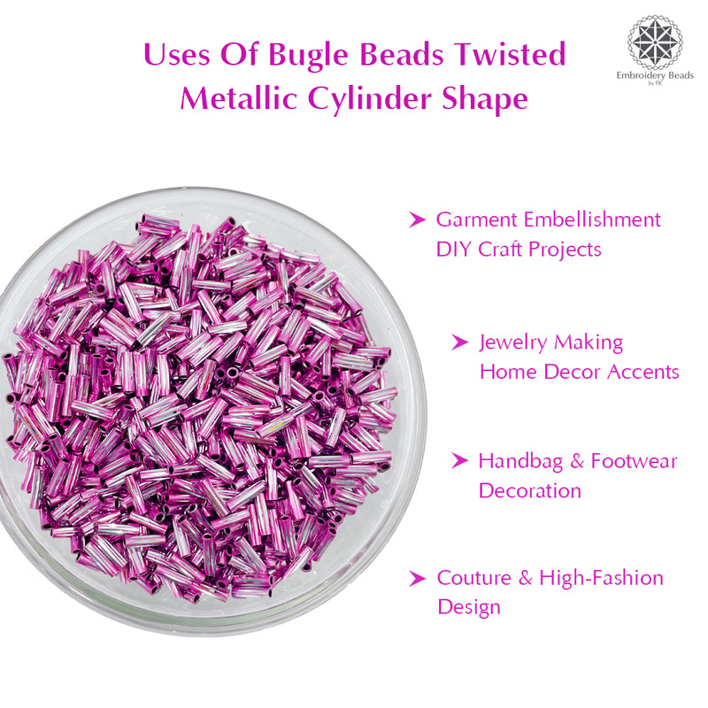 Twisted Metallic Cylinder Shape Beads 10mm, Pink (100 Pieces)