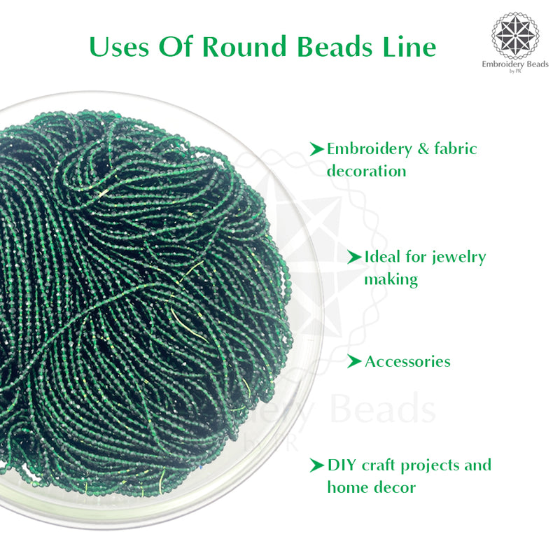 Crystal Bicone Round Beads Line | 2MM | Emerald 20 Lines | Per Line Approx 180 Pieces | Total Approx 3600 Pieces